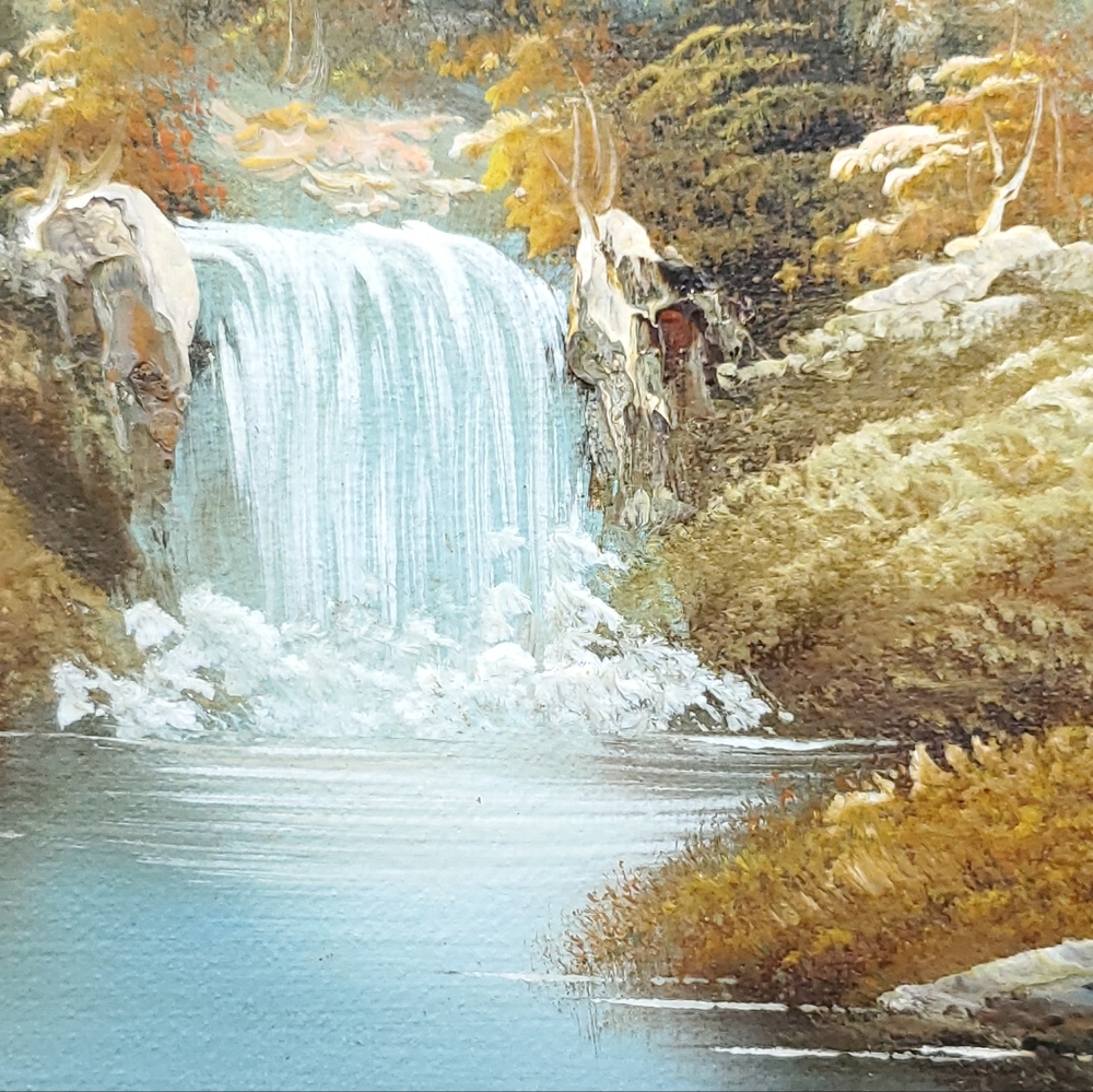 Oil Painting Landscape Trees Waterfall Signed H. Miller Season Fall Autumn VTG - Picture 2 of 16